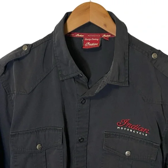 BF1346 Indian Motorcycle Shirt Mens Large Black Work Button Up Since 1901 Logo - Picture 3 of 5